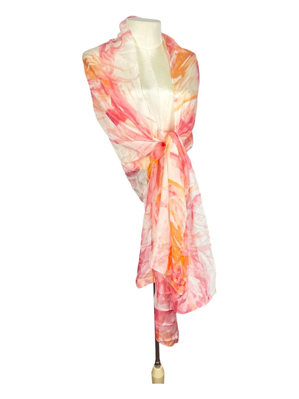 Vera‎ Neumann sheer scarf pink orange extra large wrap shawl cover up